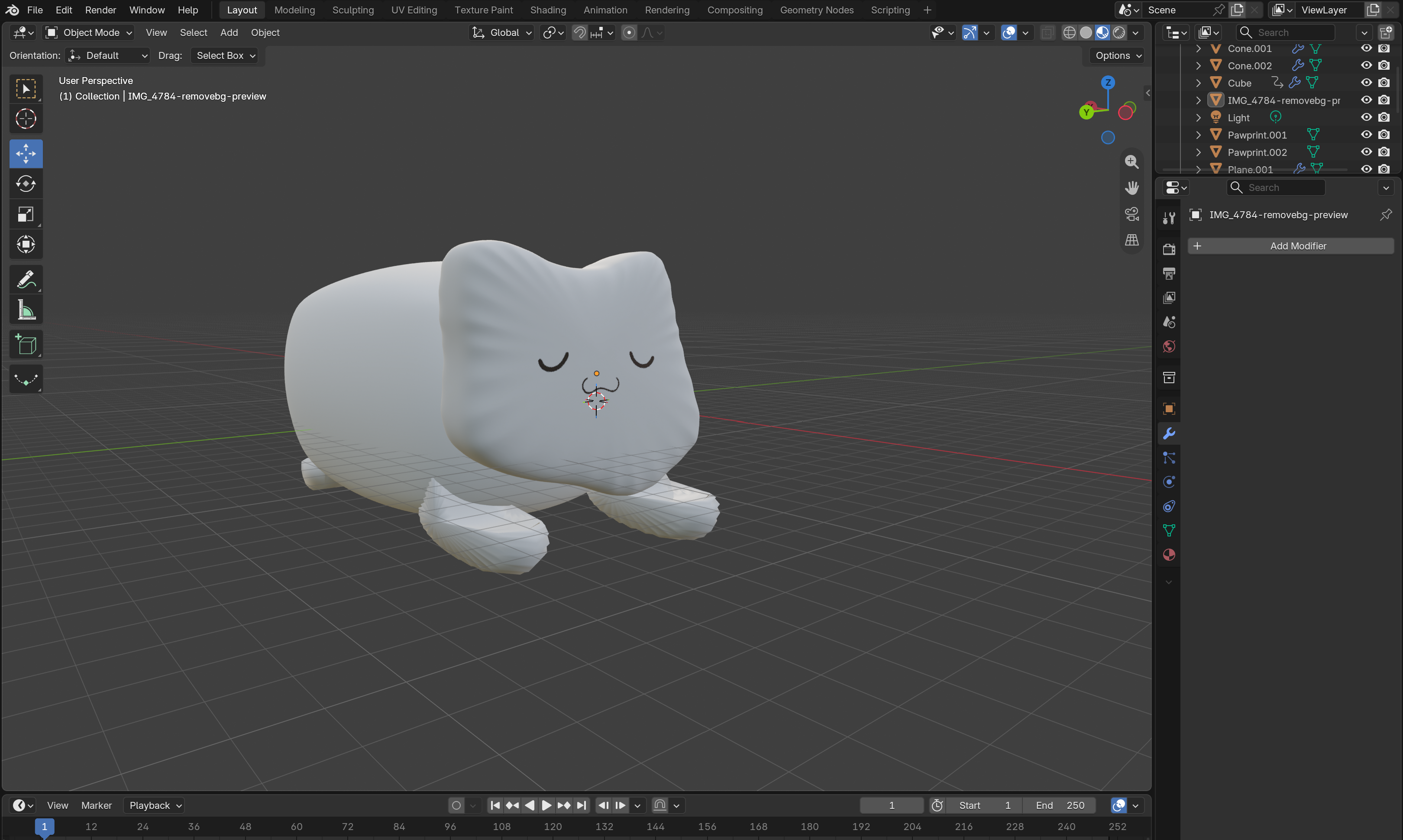 Side Angle View 1 of Replicated Cat in Blender